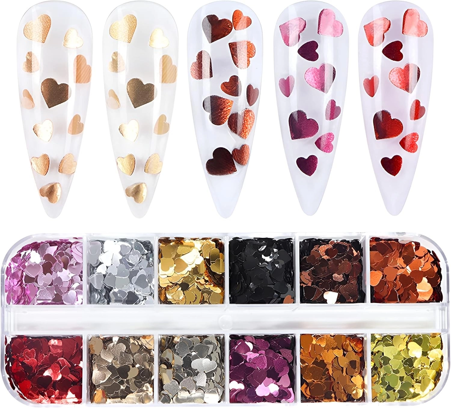 Metalik Renkli Kalpler Tırnak Süsleme Folyo Pulları Mix Nail Art