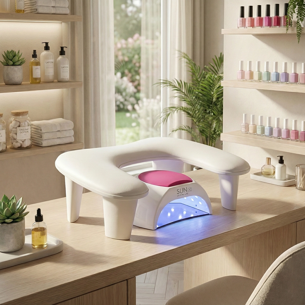 Oval U Tipi Ergonomik Manikür Sehpası Beyaz Manikür Kol Desteği U1W