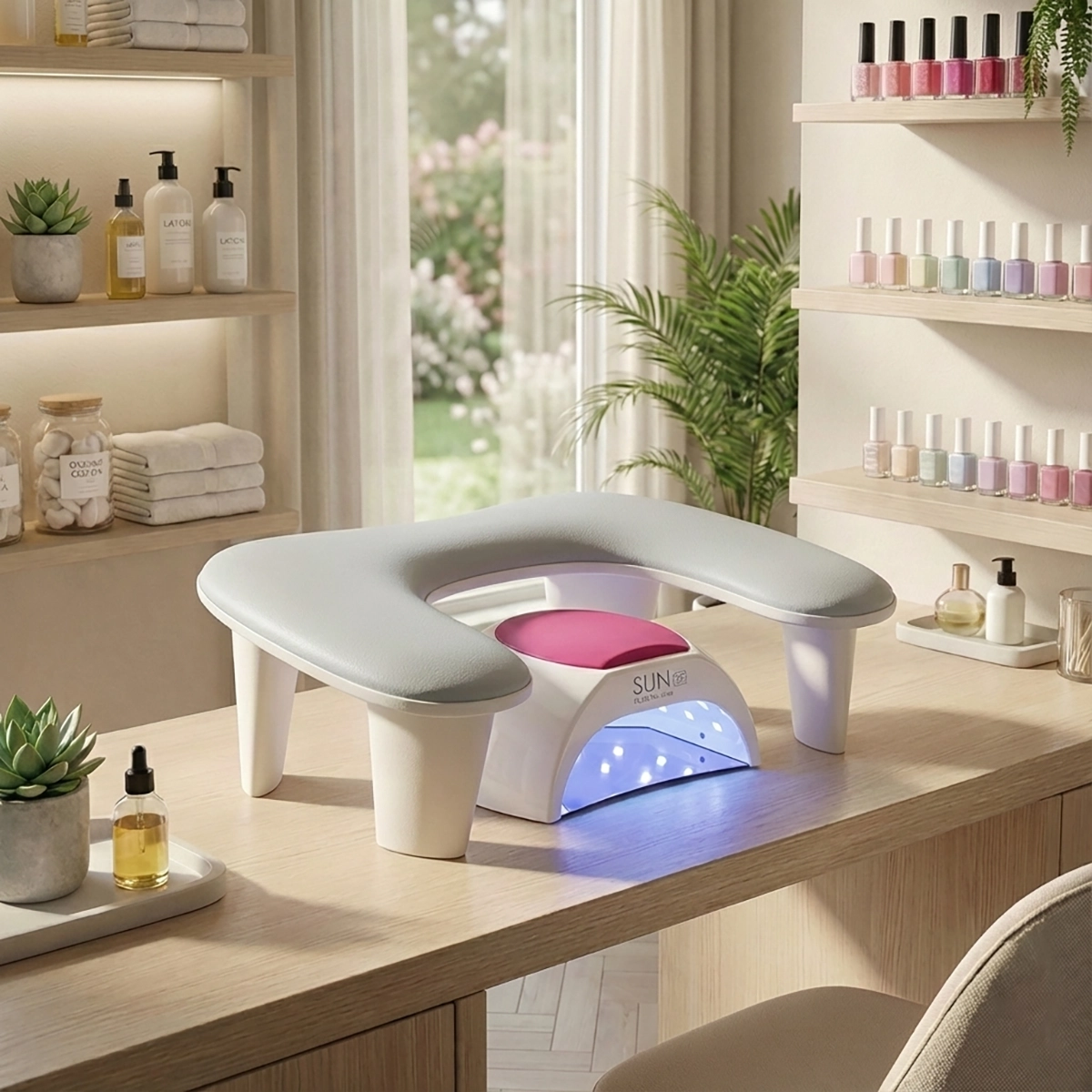 Oval U Tipi Ergonomik Manikür Sehpası Gri Manikür Kol Desteği U1G