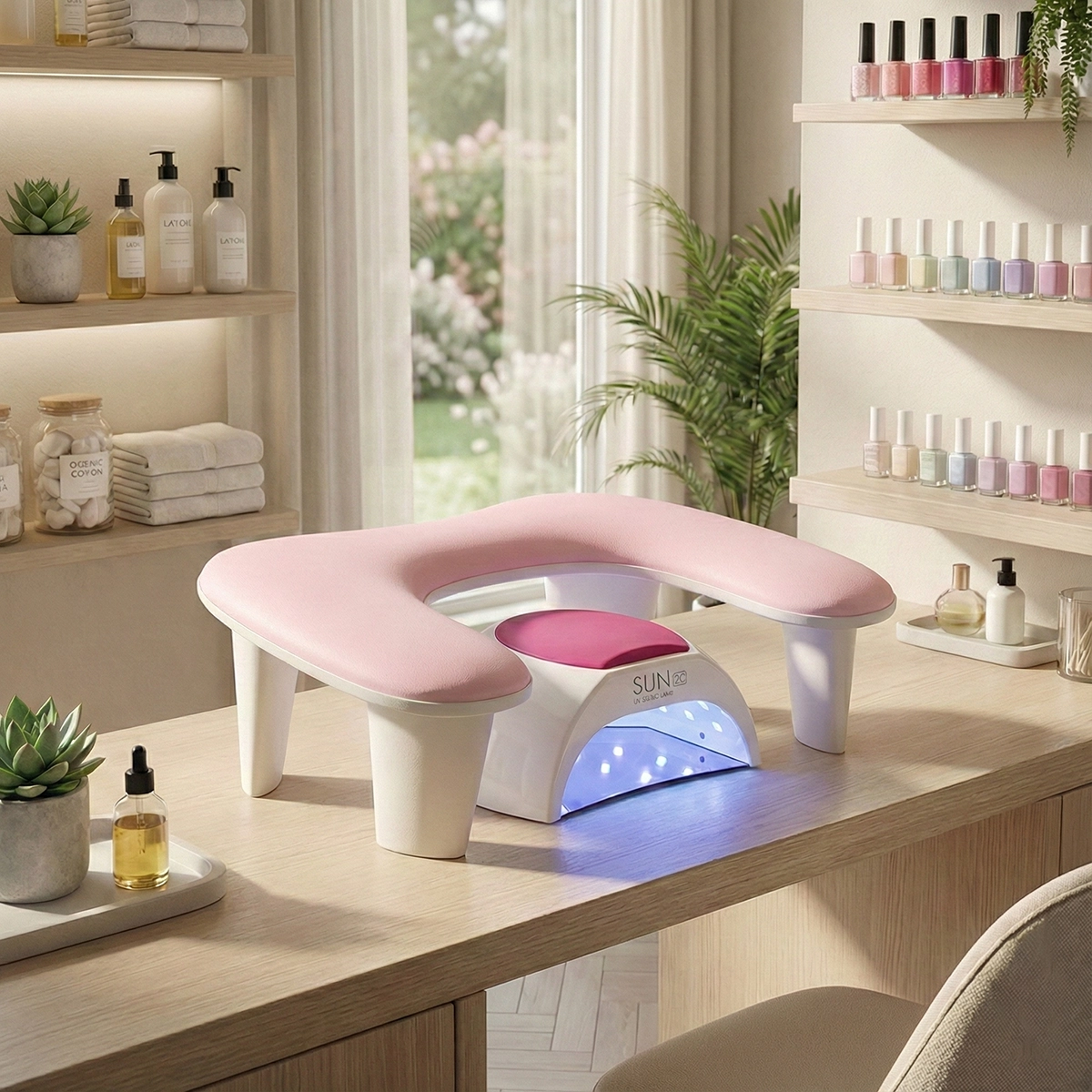 Oval U Tipi Ergonomik Manikür Sehpası Pembe Manikür Kol Desteği U1P