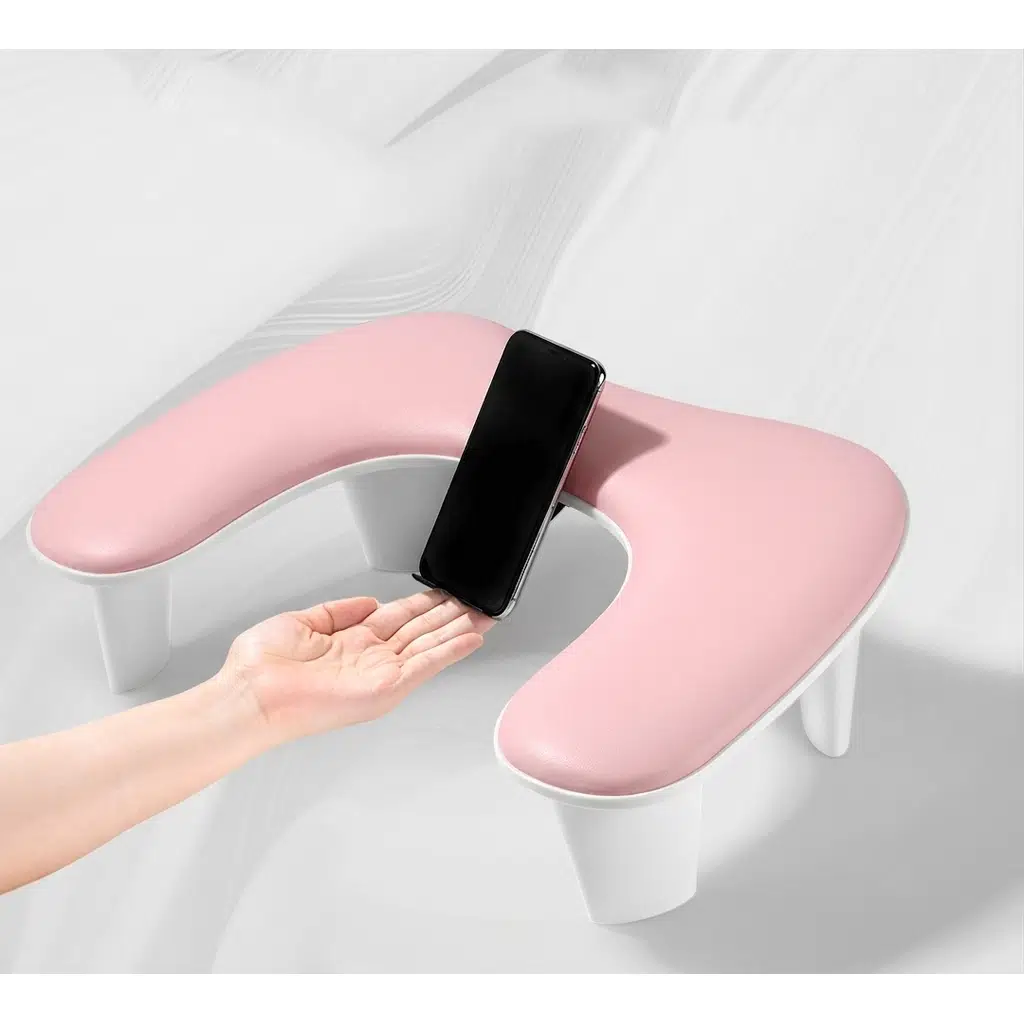 Oval U Tipi Telefon Standlı Ergonomik Manikür Sehpası Pembe Manikür Kol Desteği UT1P