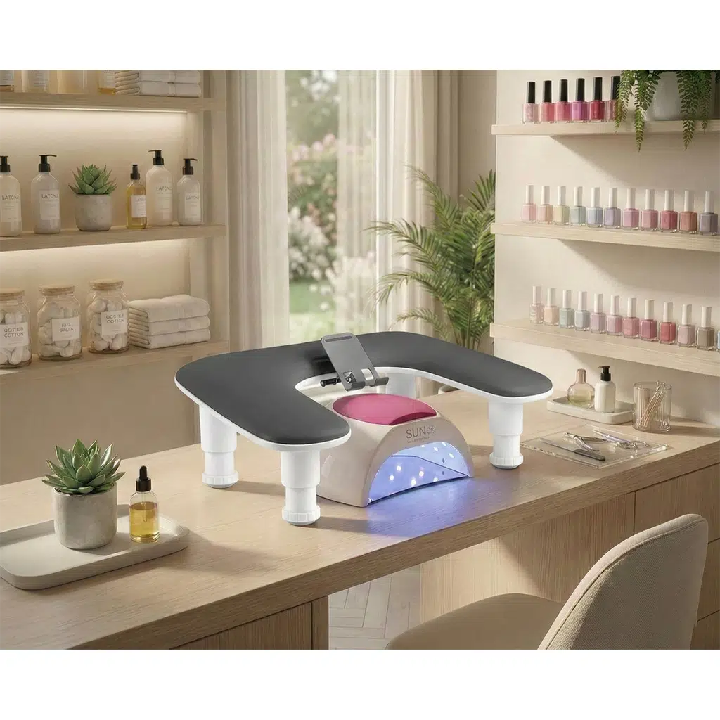Oval U Tipi Telefon Standlı Ergonomik Manikür Sehpası Siyah Manikür Kol Desteği U2B