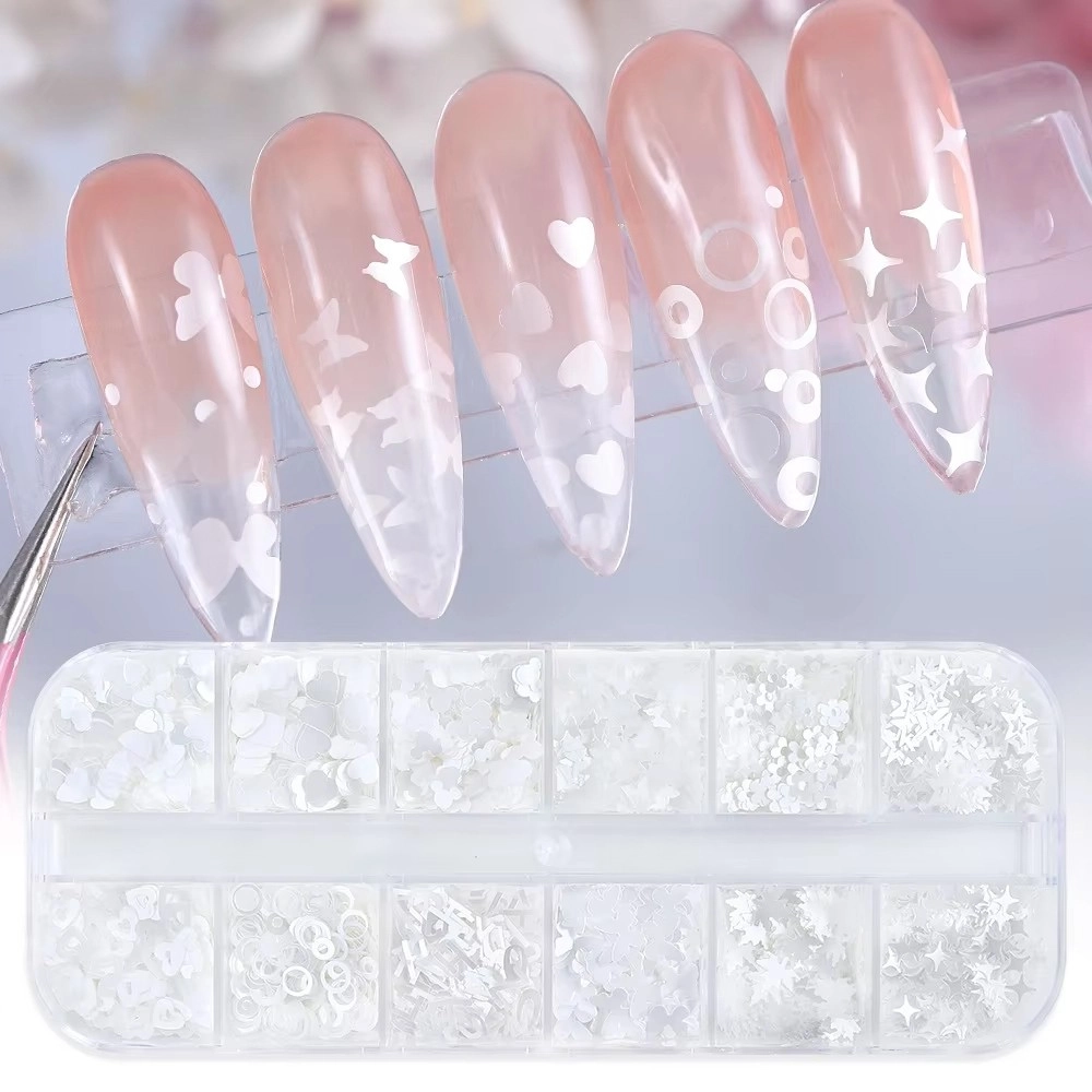 Parlak Beyaz Tırnak Süsleme Folyo Pulları Karışık Dizayn Kelebek Kalp Harfler Yıldızlar Nail Art