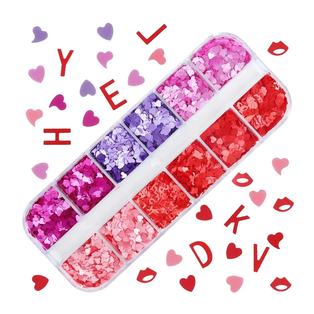 Parlak Tırnak Süsleme Folyo Pulları Kalpler ve Harfler Nail Art