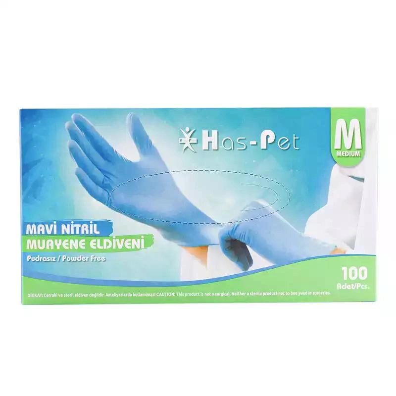 Pudrasız Mavi Nitril Eldiven Medium HasPet 100lü