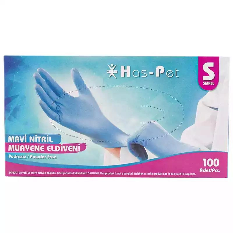Pudrasız Mavi Nitril Eldiven Small HasPet 100lü