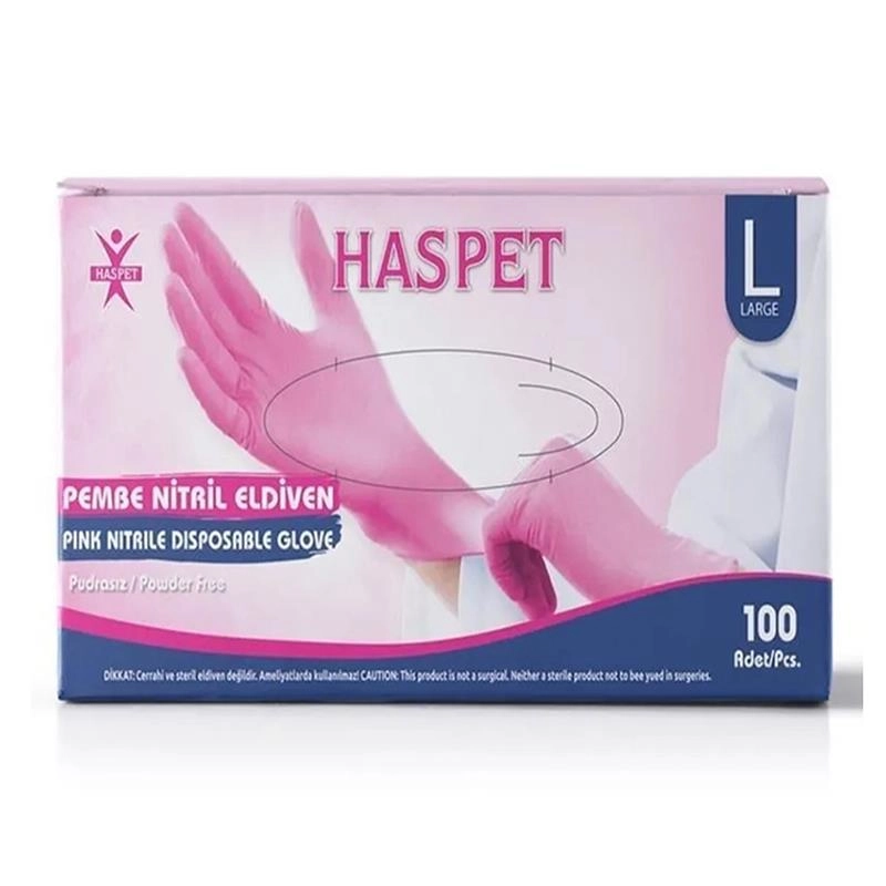 Pudrasız Pembe Nitril Eldiven Large HasPet 100lü