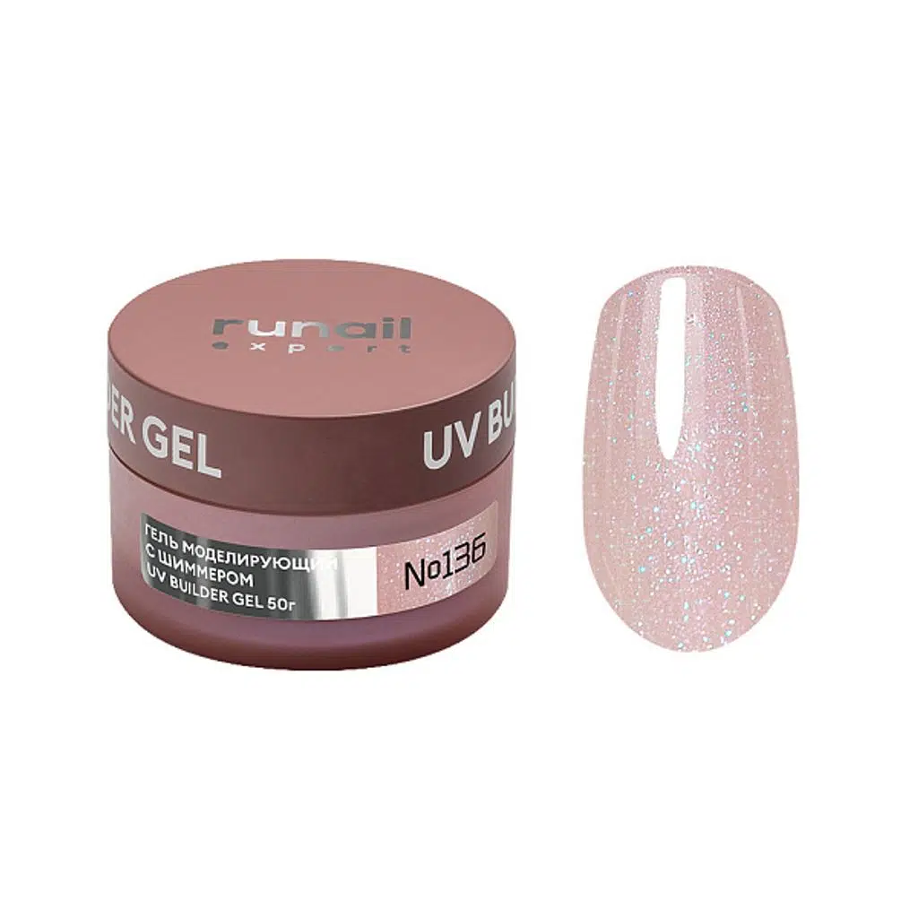 Runail Parıltılı Yarı Şeffaf Nude Pudra Pembe Expert Protez Tırnak Jeli Kamuflaj Shimmer UV Gel 50Gr. 136