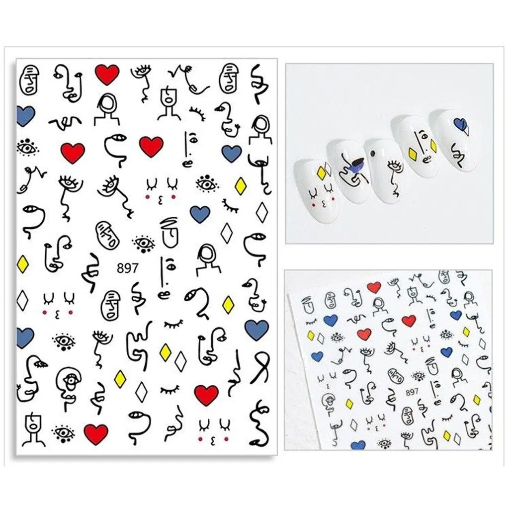 Sanatsal Yüz ve Çizgiler Tırnak Sticker Tırnak Etiketi Nail Art JO-897