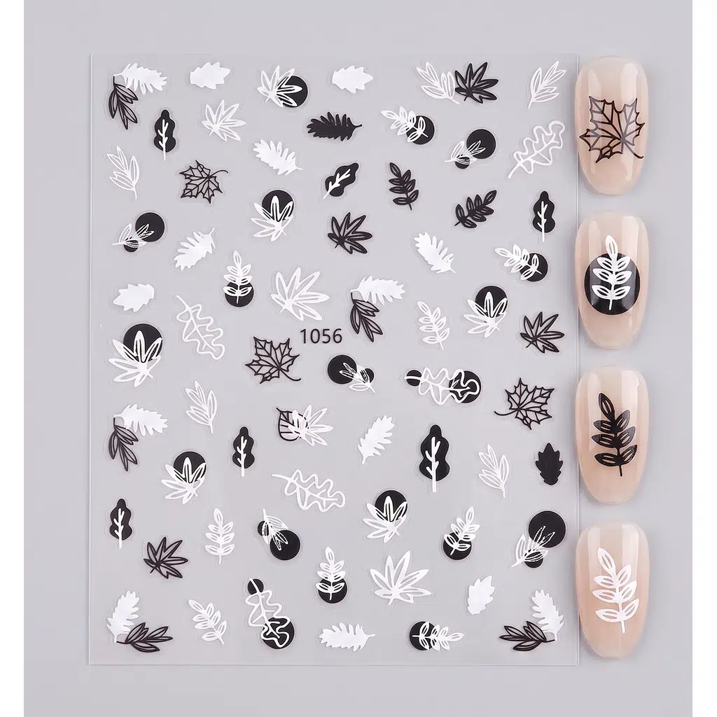 Siyah Beyaz Yaprak Dizayn Tırnak Sticker Tırnak Etiketi Nail Art JO-1056W