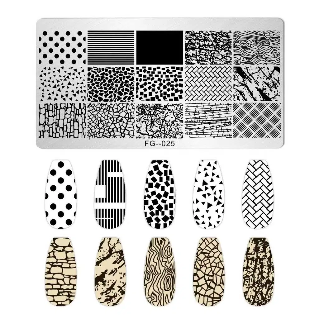 Taş ve Geometrik Çizimler Dizayn Nail Art Stamping Baskı Plakası FG-025