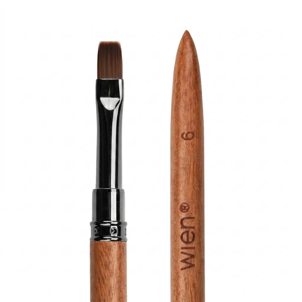 Wien Ahşap Düz Uçlu Protez Tırnak Jel Fırçası Kapaklı 9mm WNR-008