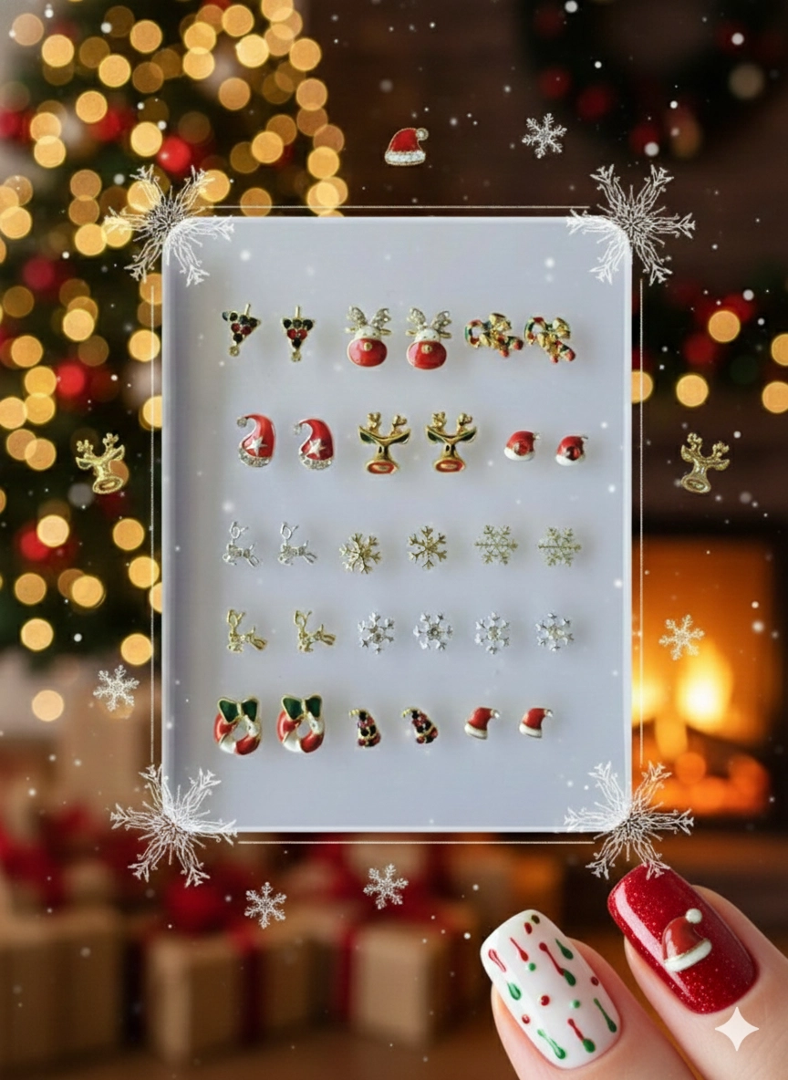 Yeni Yıl Tema Metal Tırnak Süsleme Charm Nail Art Charm Taşları WN-509