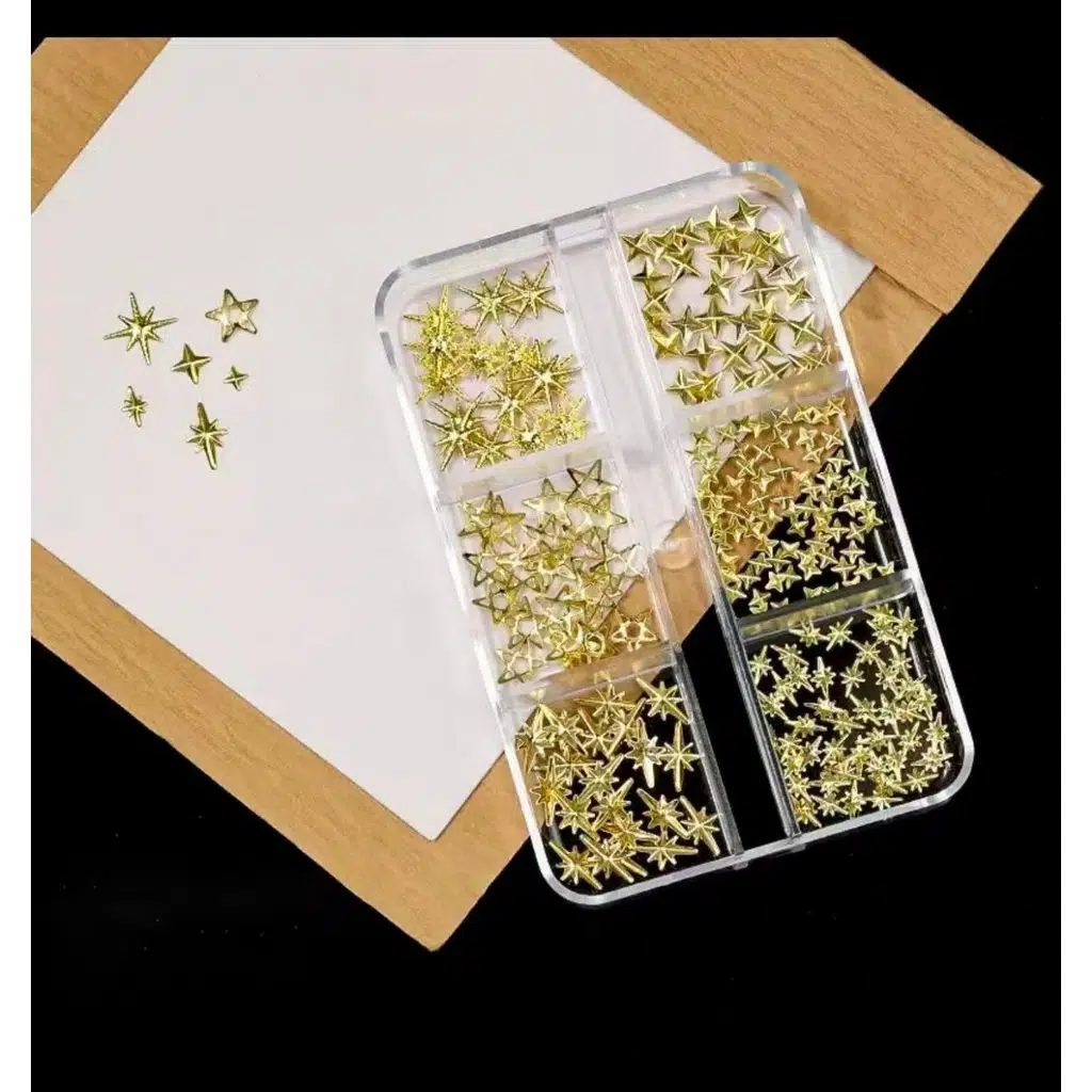 Yıldız ve Kuzey Yıldızı Dizayn 6 Grit Metal Tırnak Süsleme Charm Gold Nail Art Charm Taşları WN-528